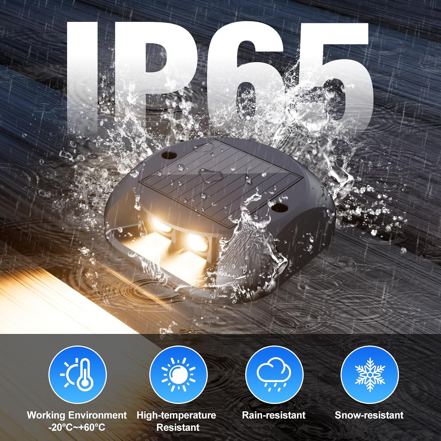 Detalle 2 de Quntis 4 Pezzi Luci Solari da Esterno Calda Bianca – Faretto Segnapasso LED Solare IP65