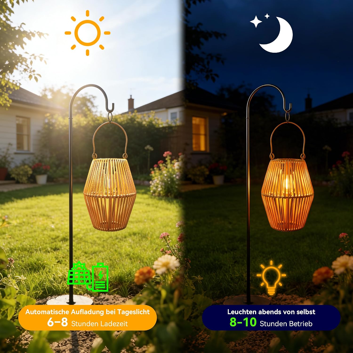 Detalle de Ollny Lanternes Solaire Exterieur – 2 Pièces en Rotin Bohême, Blanc Chaud