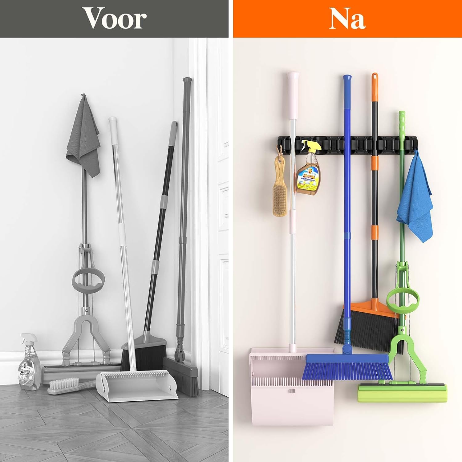 Detalle 1 de Lifewit 22068 dweil- en bezemhouder voor wandmontage, zwart