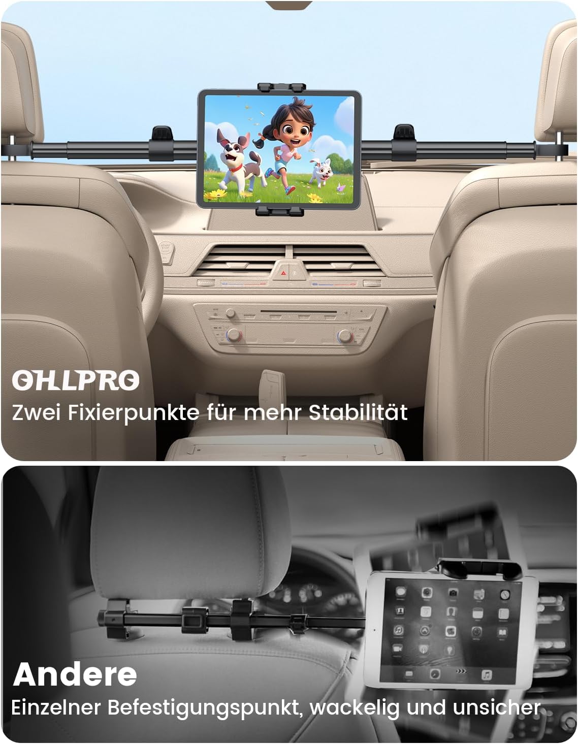 Detalle 1 de OHLPRO Tablet Halterung Auto Kopfstütze 3-Stufig