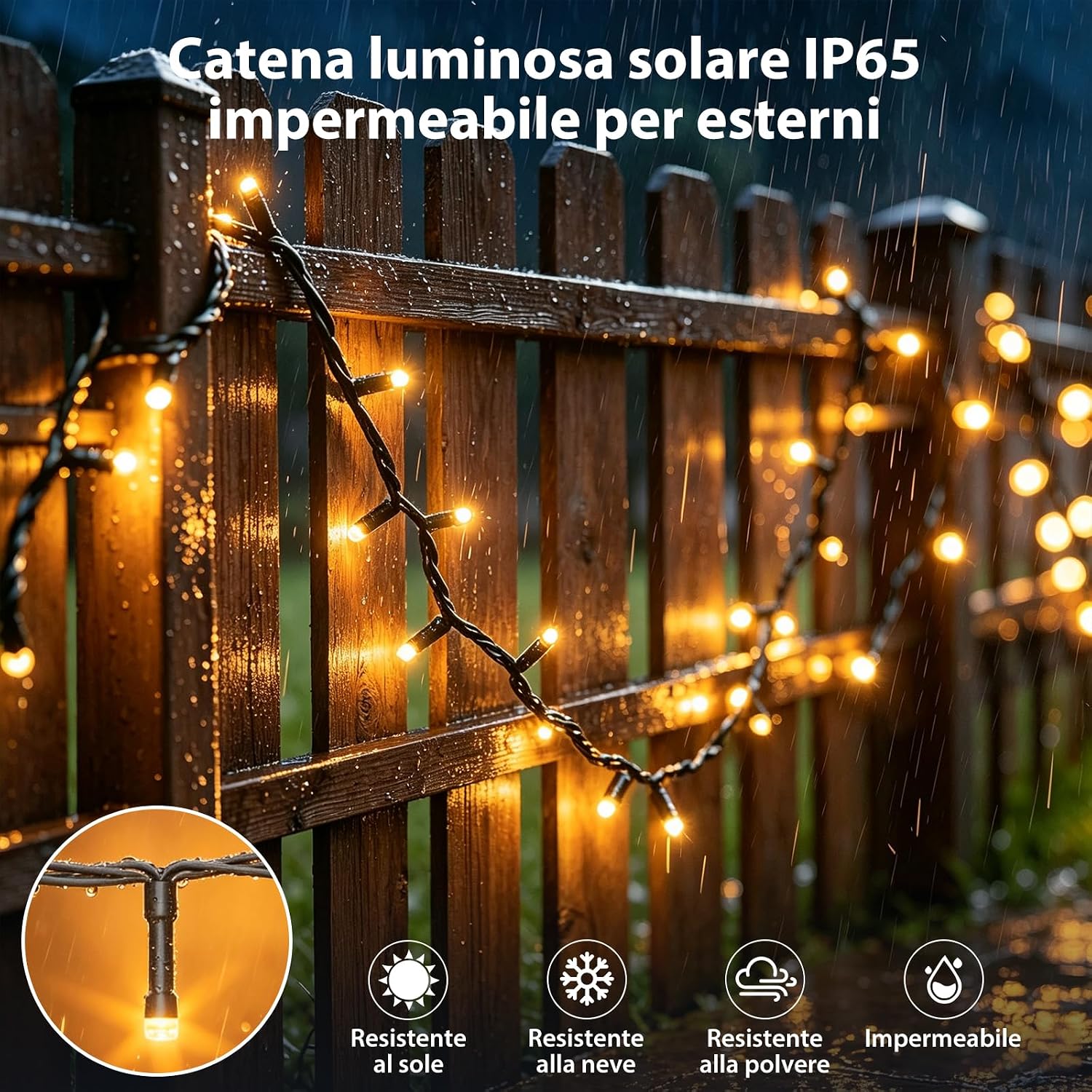 Detalle 2 de Giliwosy Catena Luminosa Solare 22 m con 200 LED – Interni ed Esterni