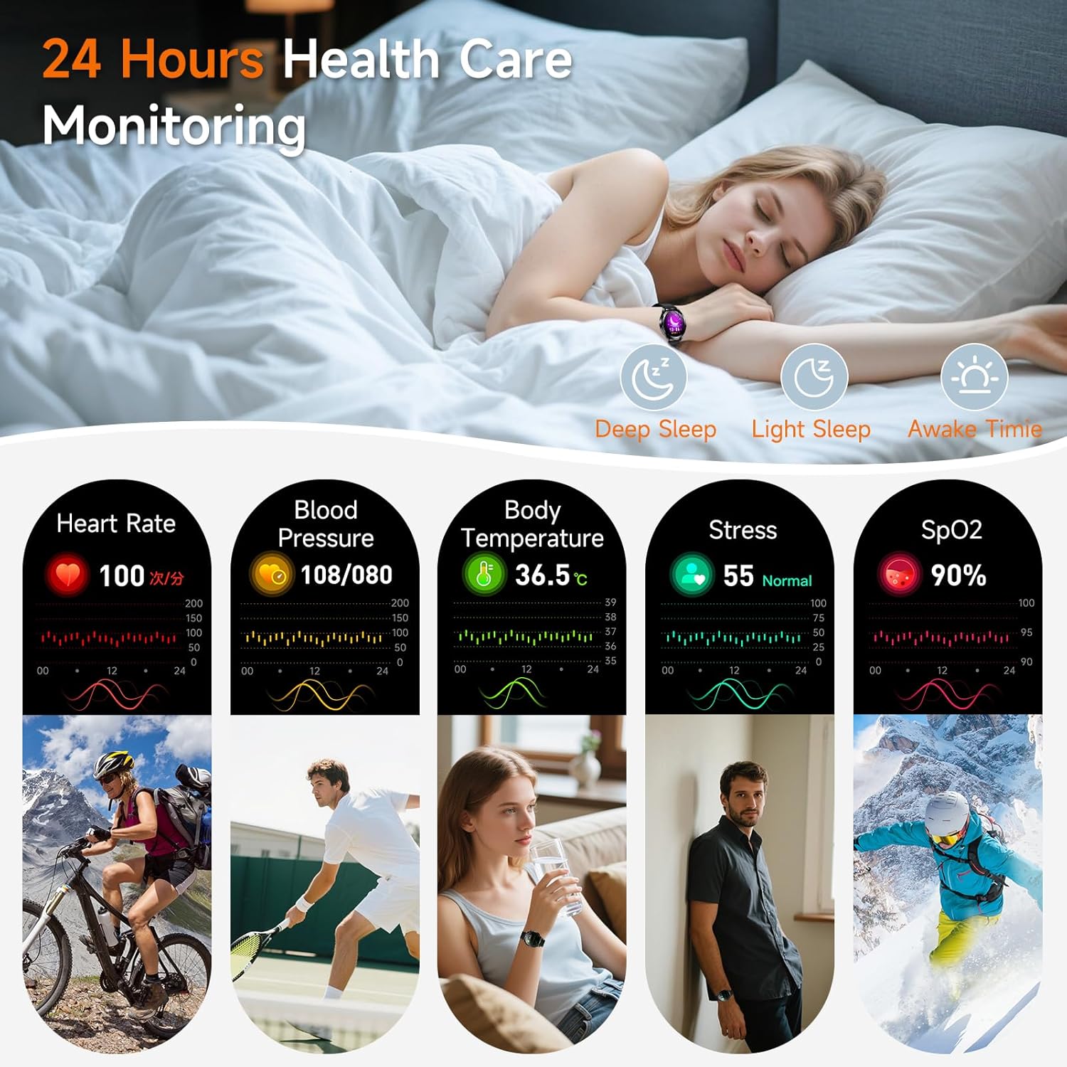 Thumbnail 3 de 2026 Men’s Smart Watch with Blood Pressure, ECG, AMOLED Display and Bluetooth Calling