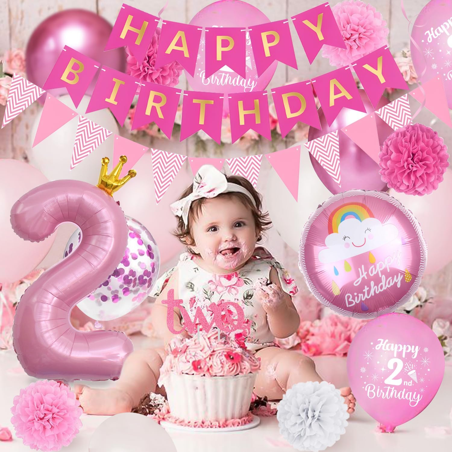Thumbnail 3 de 2nd Birthday Decorations for Girls Pink Set