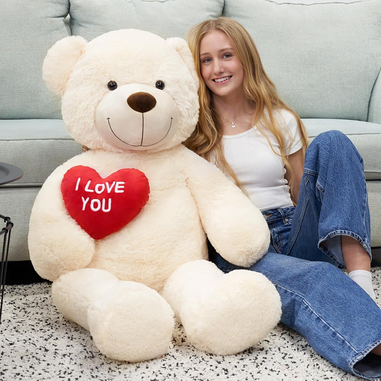 Detalle de MorisMos 130 cm Orso Peluche Gigante con I Love You – Compagno XXL Morbido e Adorabile