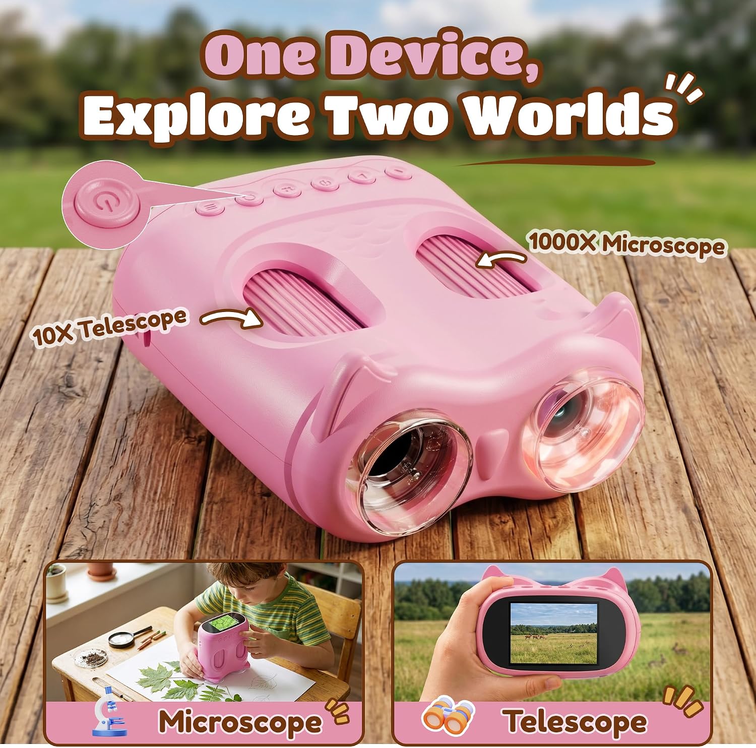 Thumbnail 1 de 1000X Digital Mikroskop für Kinder Pocket – 2-in-1 Lupen- und Teleskop-Setup, USB-C Rosa