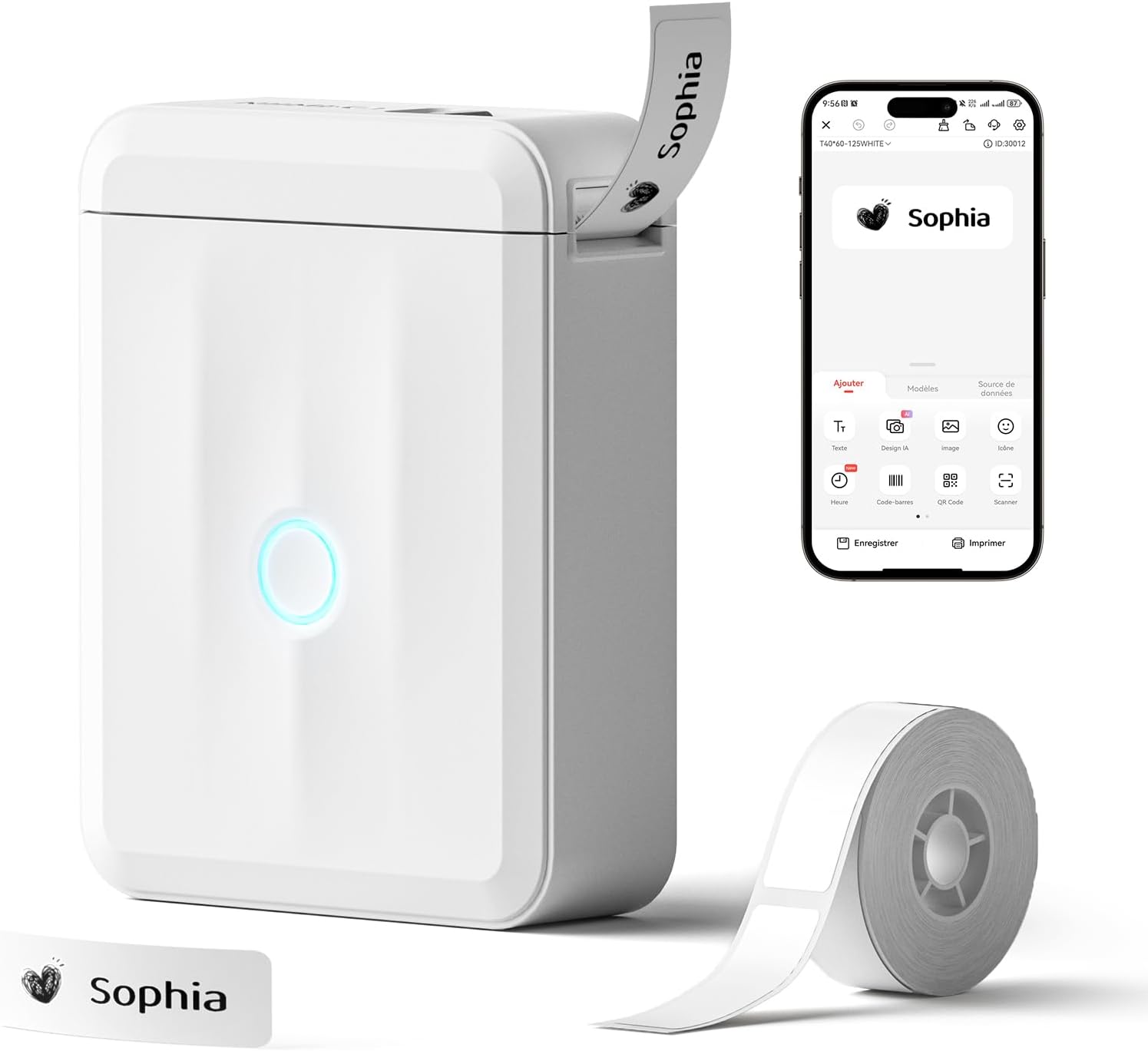 Detalle de NIIMBOT D110M Mini Label Maker, White, Bluetooth Thermal Printing