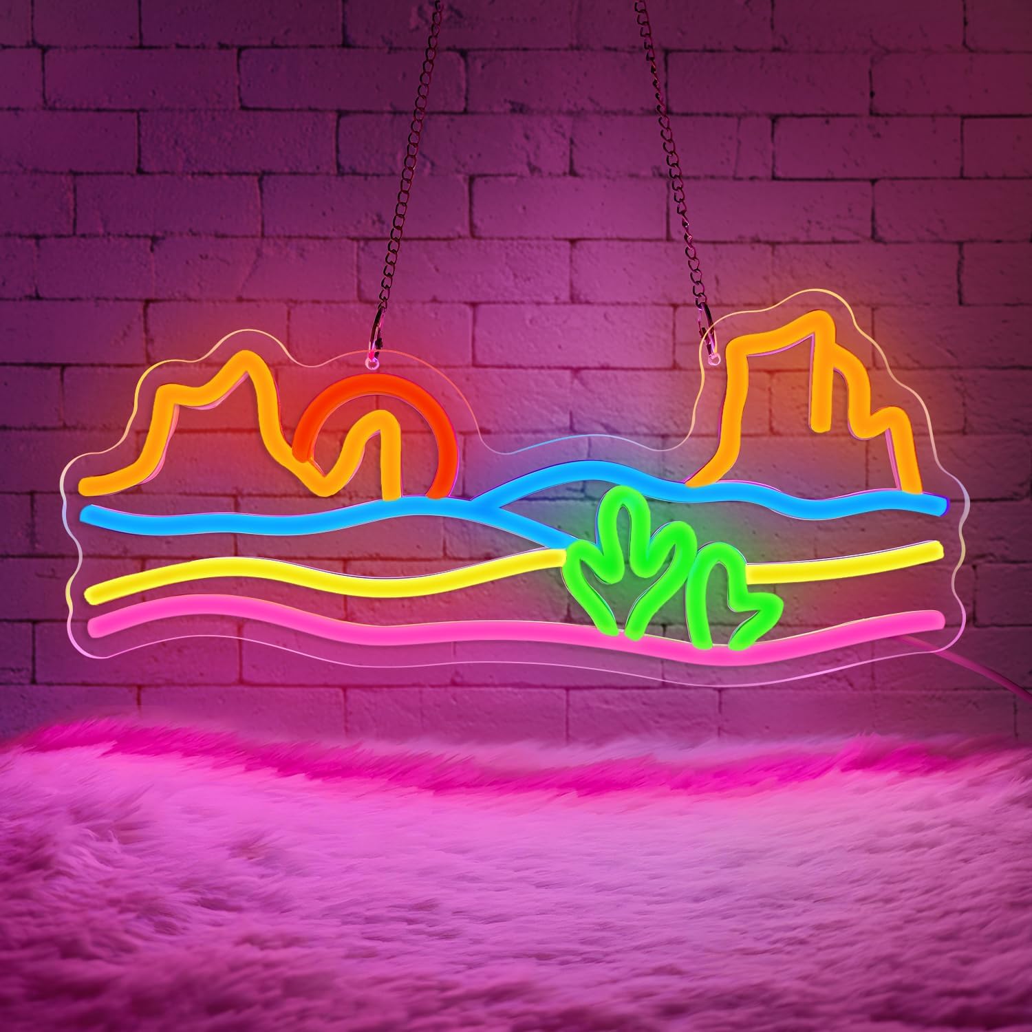 Detalle de Lxmoneon Berg Neon Schild (USB) – Wüsten-Sonnenuntergang als LED-Wanddekoration