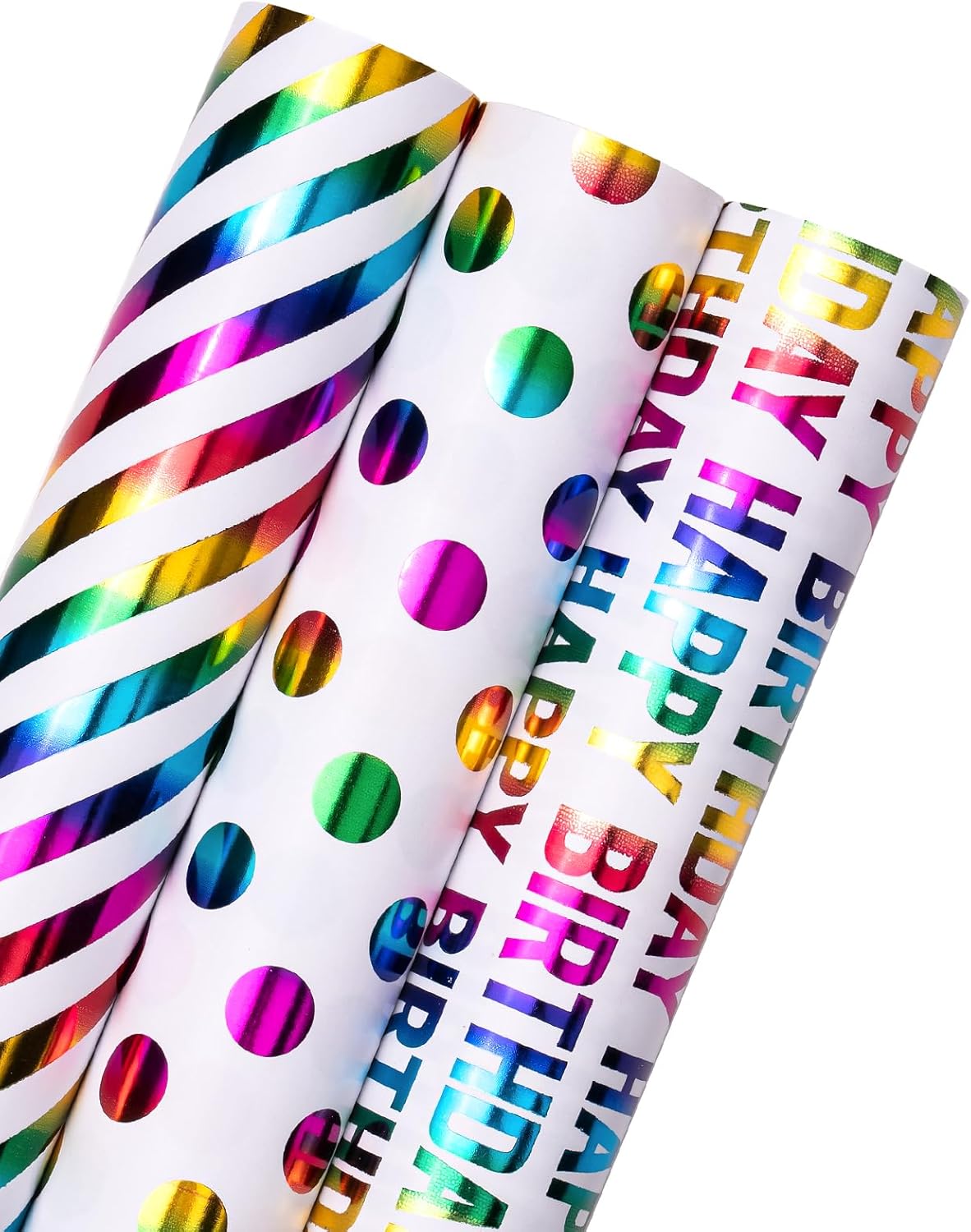 Detalle de Wrapaholic Birthday Wrapping Paper Roll – Mini Roll, 3 Rolls, 17 in x 120 in per roll, Colorful Foil Design