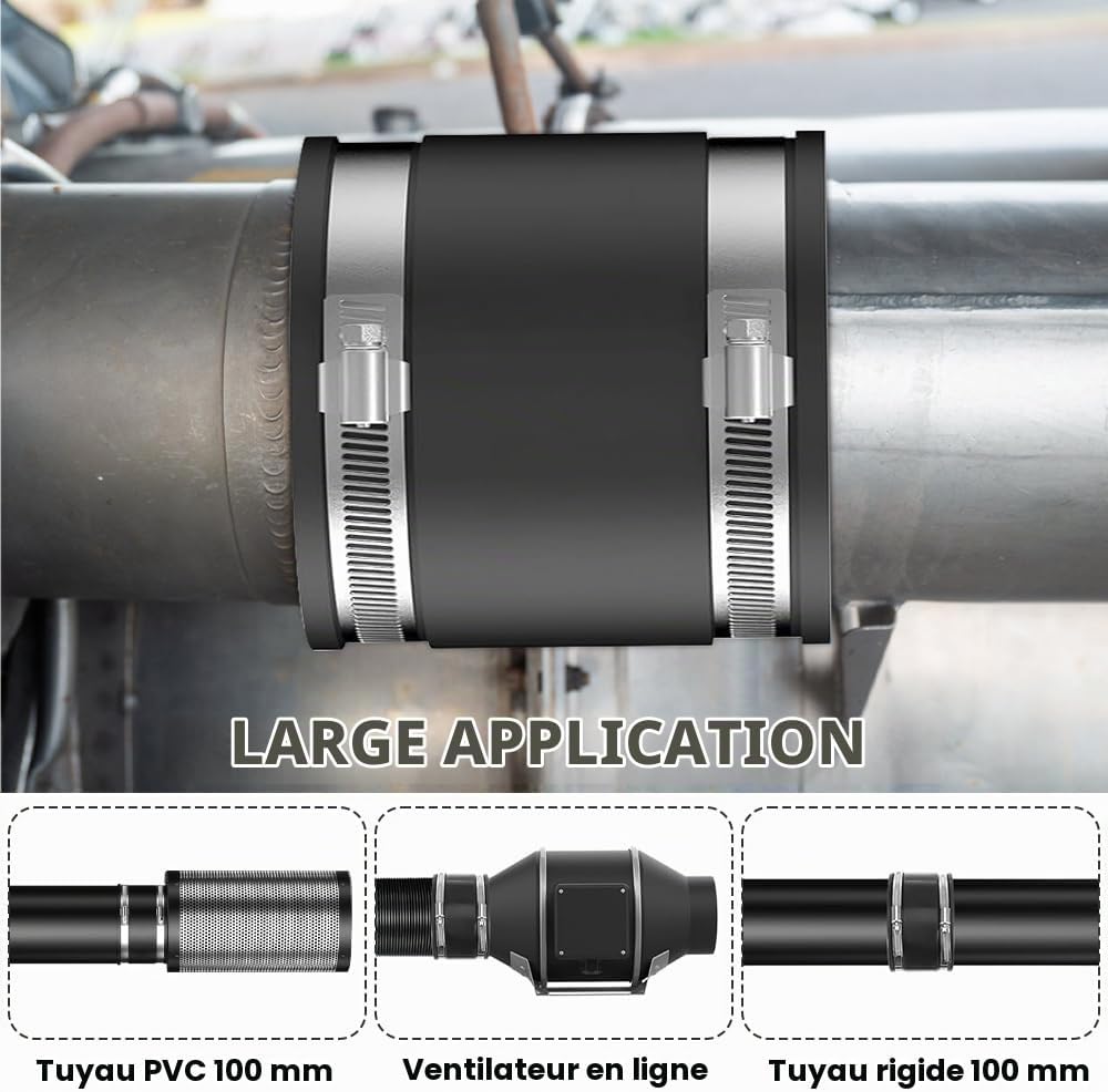 Detalle 2 de Aoreun X1-skks-xiangjiaorlj flexibele rubberen koppeling Ø 100 mm met RVS-klemmen