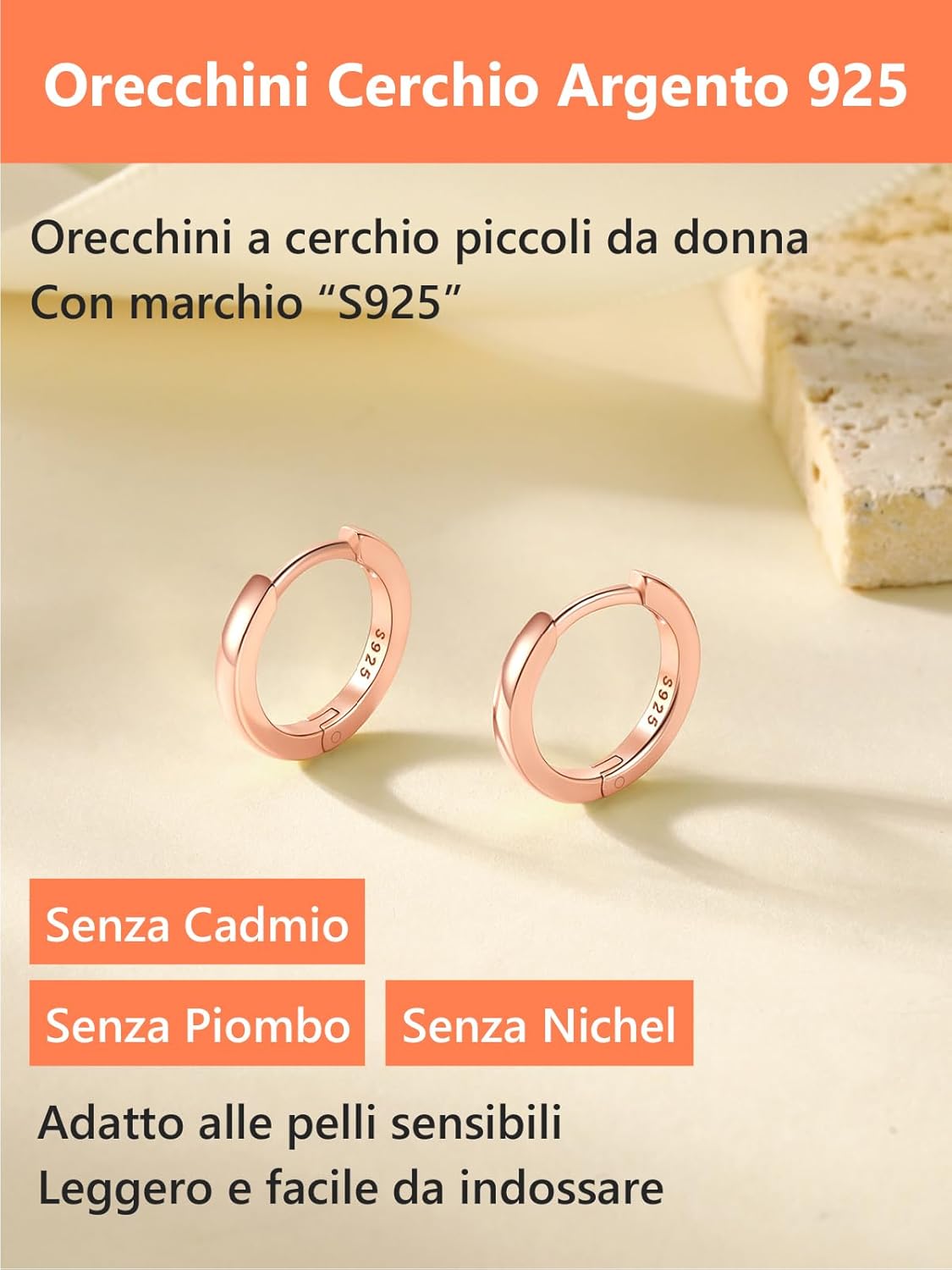 Thumbnail 4 de Silvora orecchini a cerchio in Argento 925 per donna e uomo, diametri 6–20 mm (argento/nero/oro rosa)