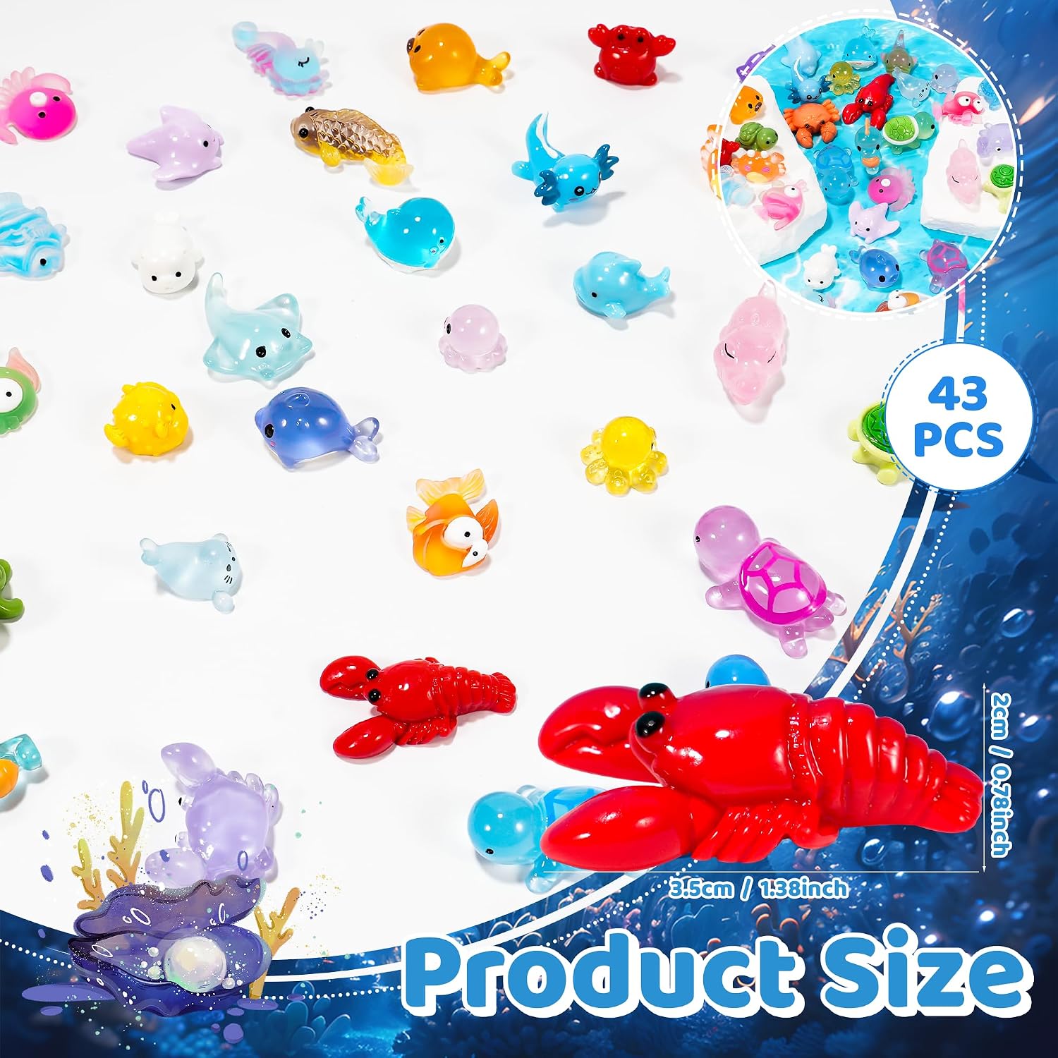 Thumbnail 1 de JWAJWY Mini Ocean Animal Figurines, 43-Piece Resin Decor Set