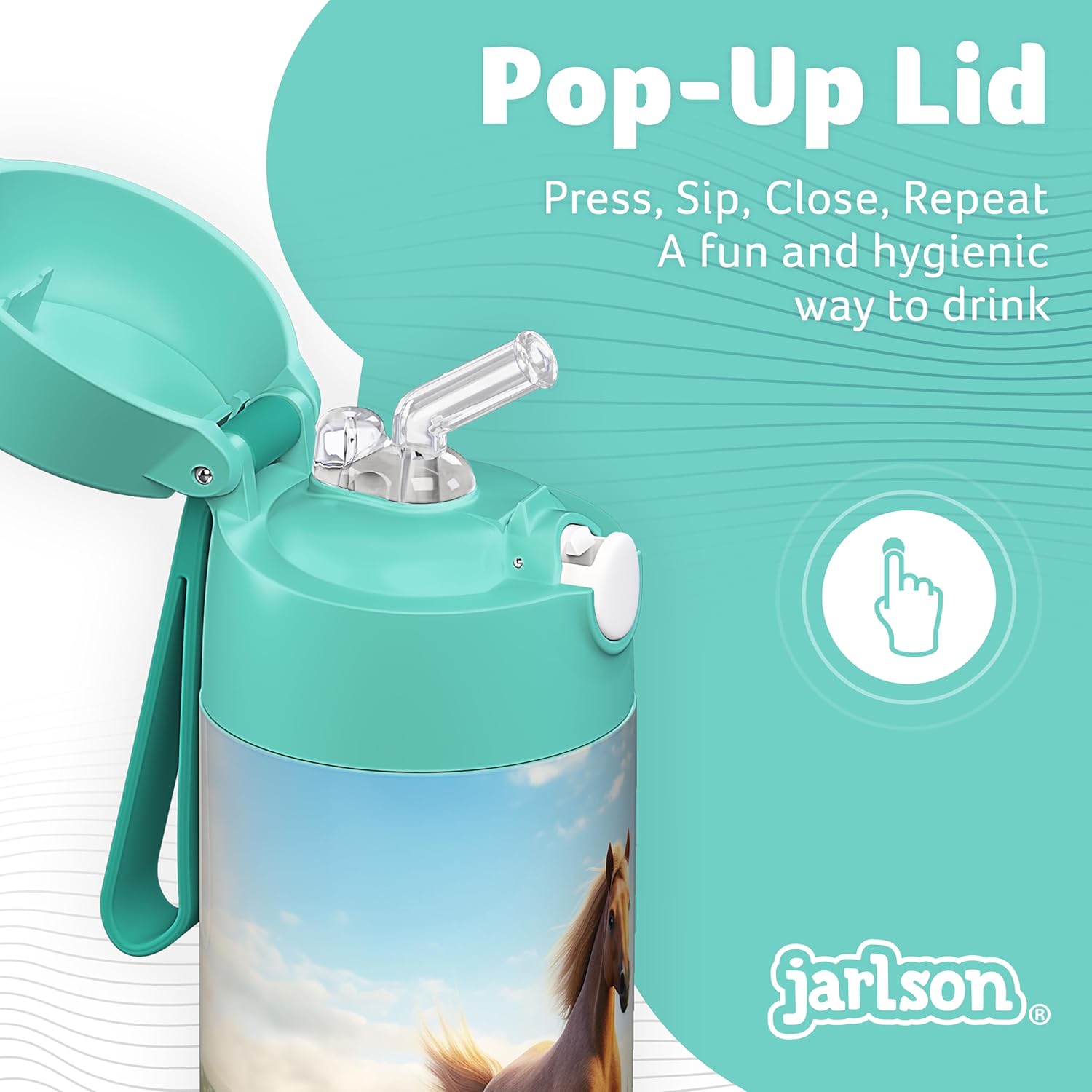 Detalle 2 de Jarlson Borraccia Termica Bambini 350ml CHARLI con Cannuccia – Acciaio Inox, Senza BPA, ideale per Scuola e Sport