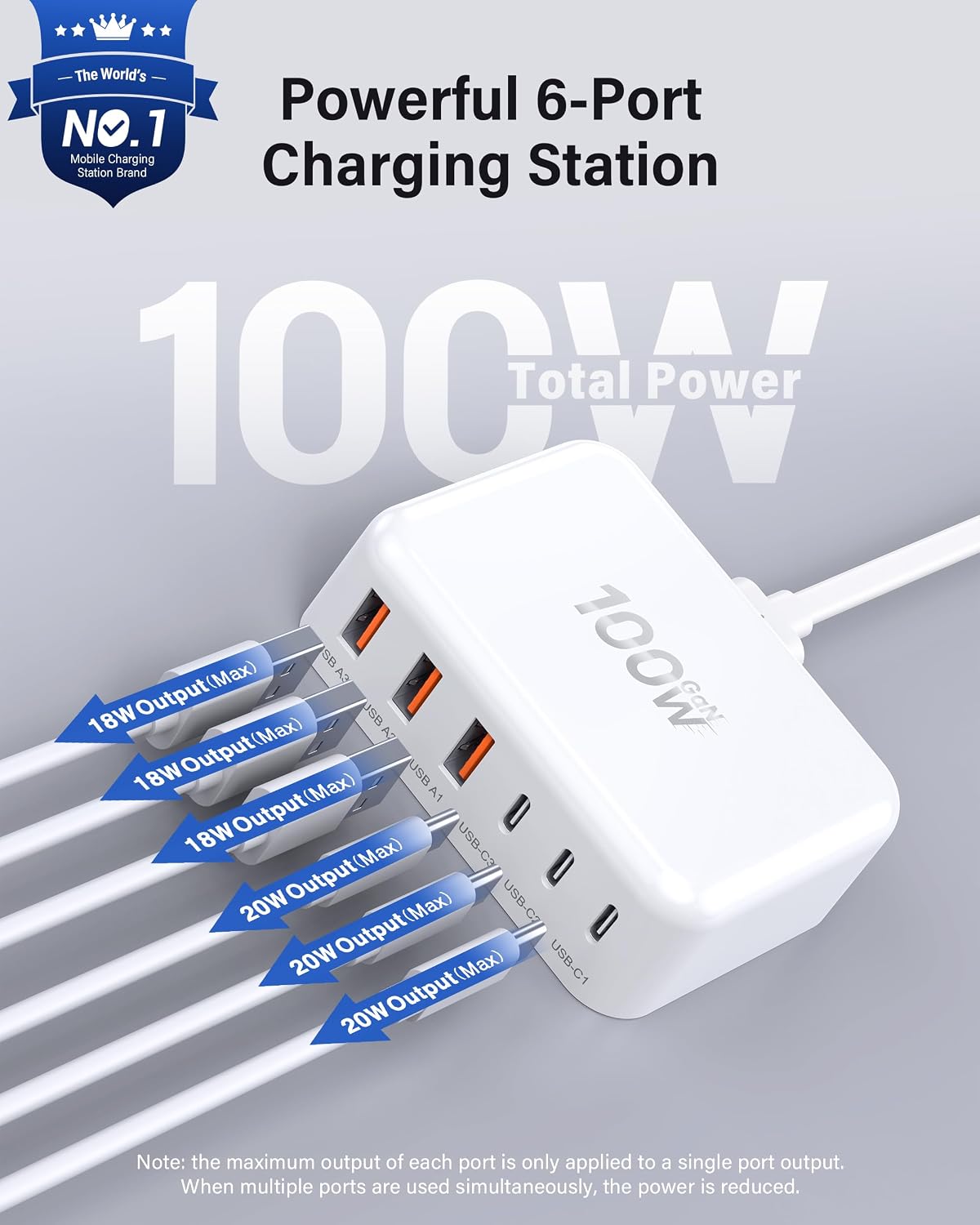 Thumbnail 1 de USB C Fast Charger 100W 6-Port GaN Charger