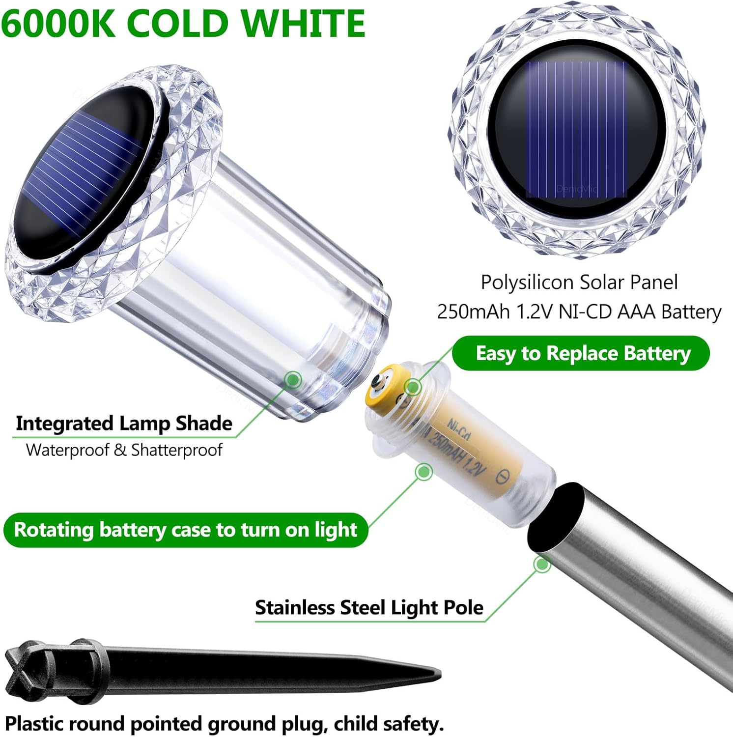 Detalle de DenicMic Solar Lights Outdoor 10-Pack (6000K Cold White) Waterproof Stake Lights