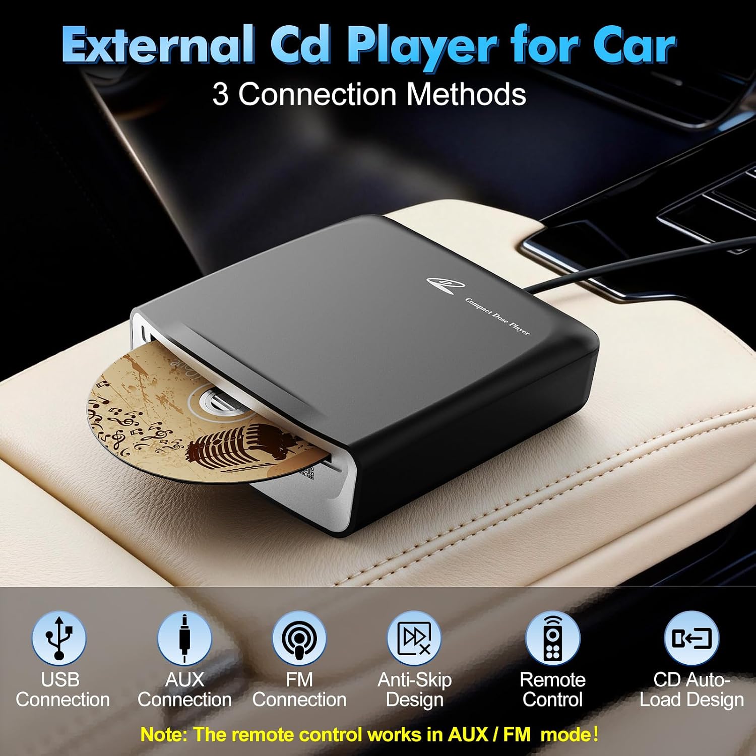 Detalle 2 de Lehwey SX-2800A USB CD Player for Cars with AUX, FM and Anti-Skip