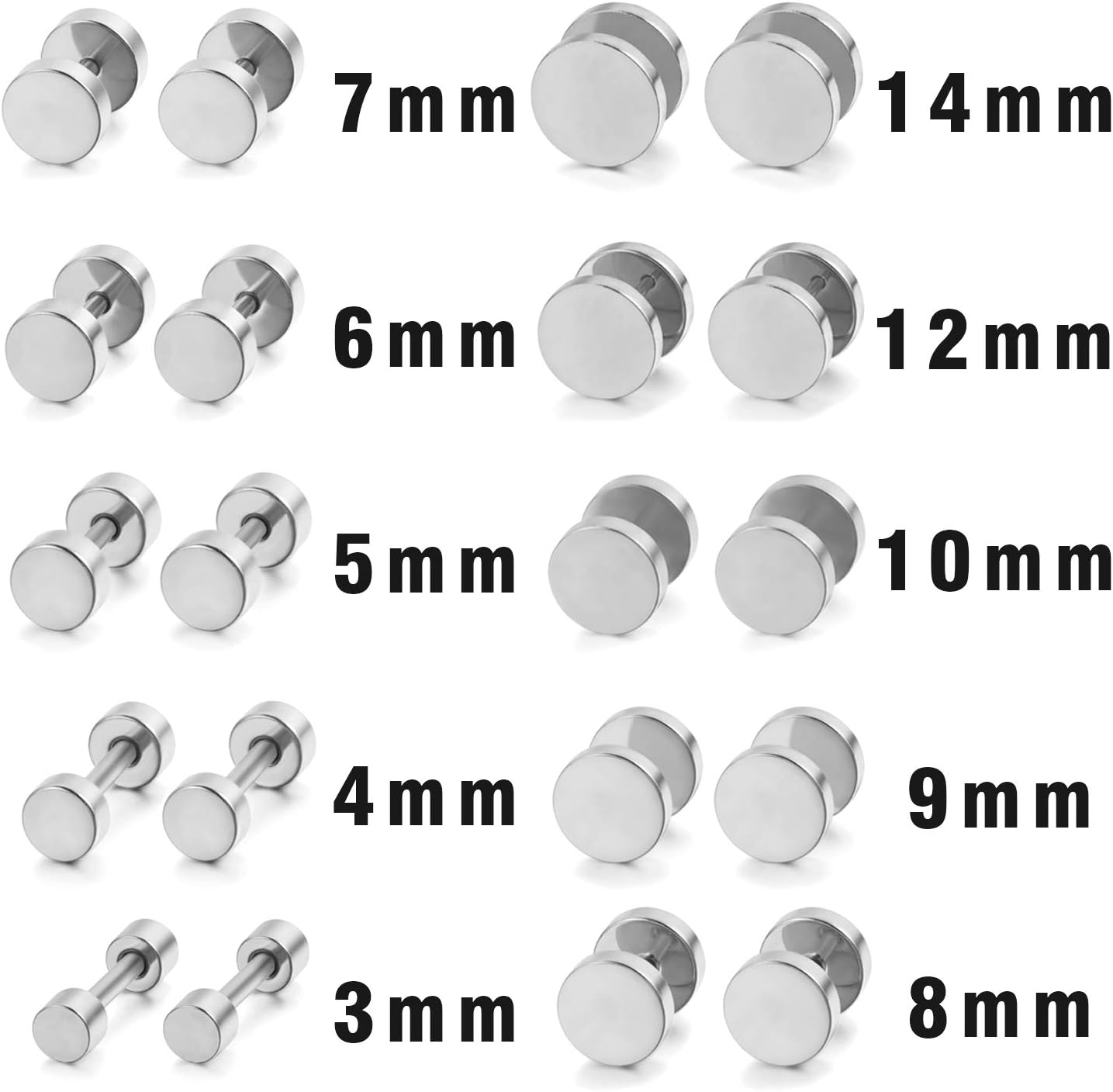Detalle 2 de Flongo Männer Ohrstecker Knopf 3–14 mm