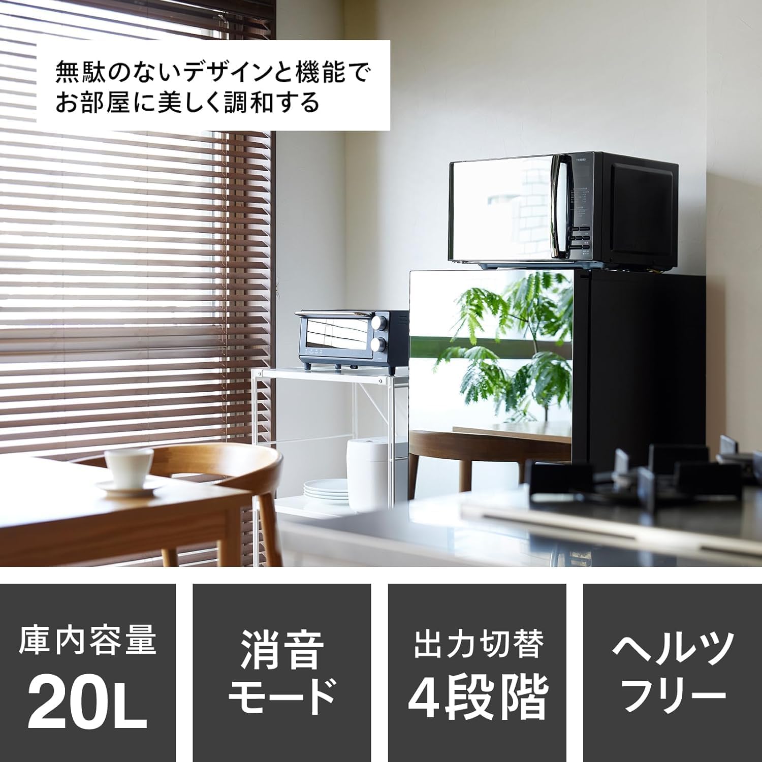 Detalle de TWINBIRD DR-D269B 単機能電子レンジ 20L フラットテーブル・ミラー調ブラック