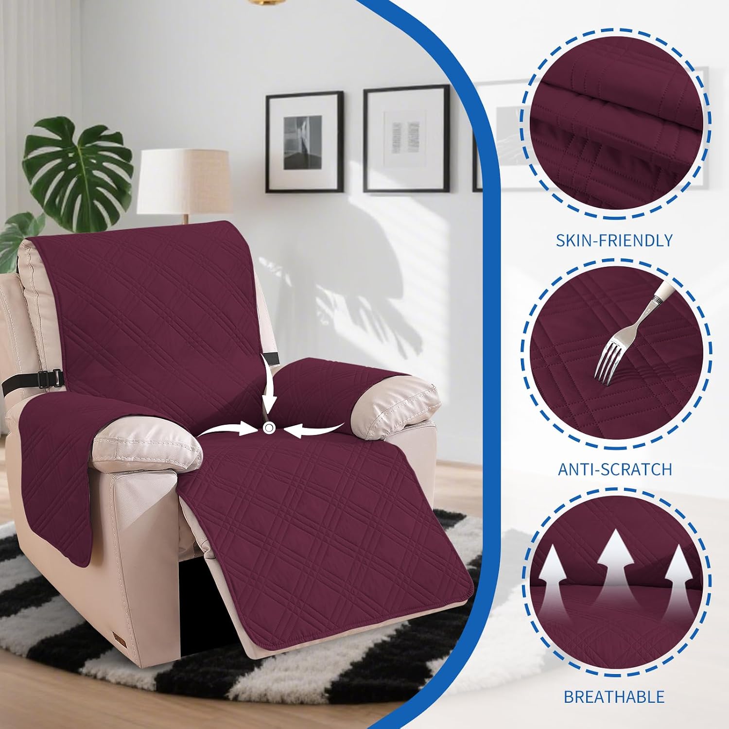 Detalle de Ystyle copripoltrona Relax reclinabile reversibile Bordeaux + caffè chiaro (1 posto) antimacchia antiscivolo