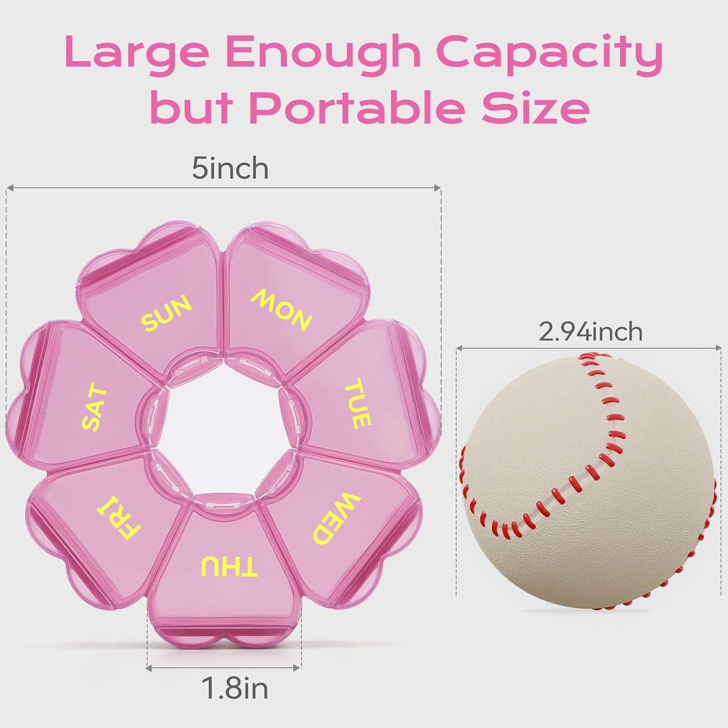 Detalle 1 de SHIJOINYU SJPO-01 Weekly Pill Organizer, Pink 7-Compartment Travel Case
