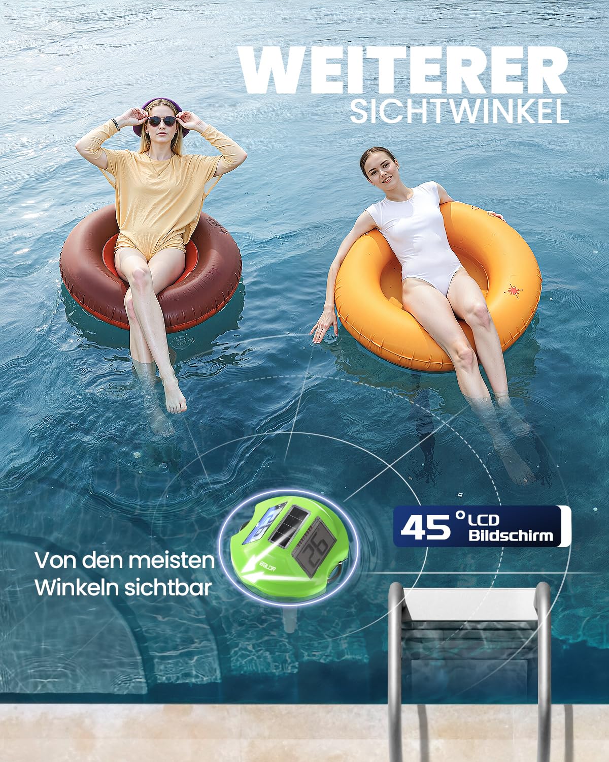 Detalle de BALDR Solar Schwimmendes für Pool – Doppel-Display, IPX7, grün