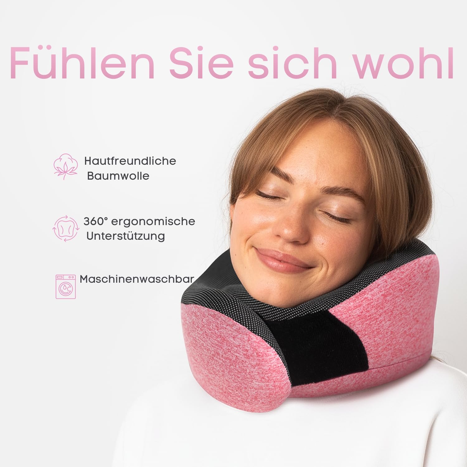 Detalle de Proglobe Nackenkissen Flugzeug – Reisekissen aus Memory Foam, 100% Memory Foam, Rosa