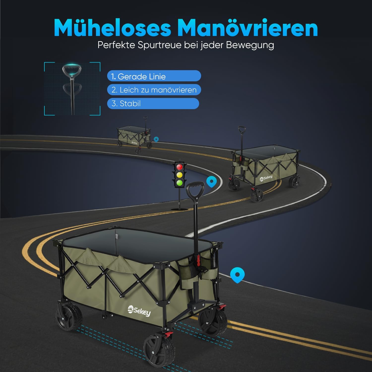 Thumbnail 3 de Sekey XXL Plus Bollerwagen Faltbar mit Bremsen 200L/200KG – All-Terrain, Vier Richtungen zusammenfaltbar