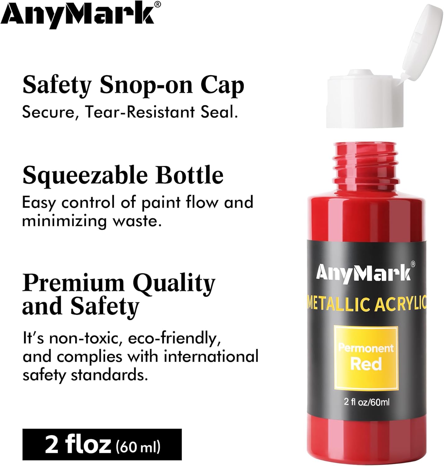 Thumbnail 2 de AnyMark Peinture acrylique métallique brillante – ensemble 24 couleurs avec 10 pinceaux (flacons 60 ml)