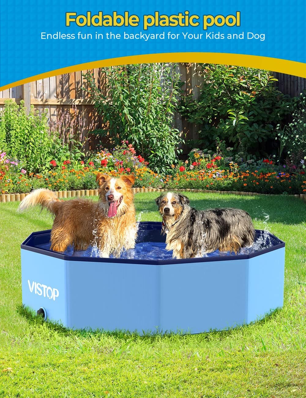 Thumbnail 6 de VISTOP Large Foldable Dog Pool with Hard Plastic Shell — 47in Premium Portable Splash Basin