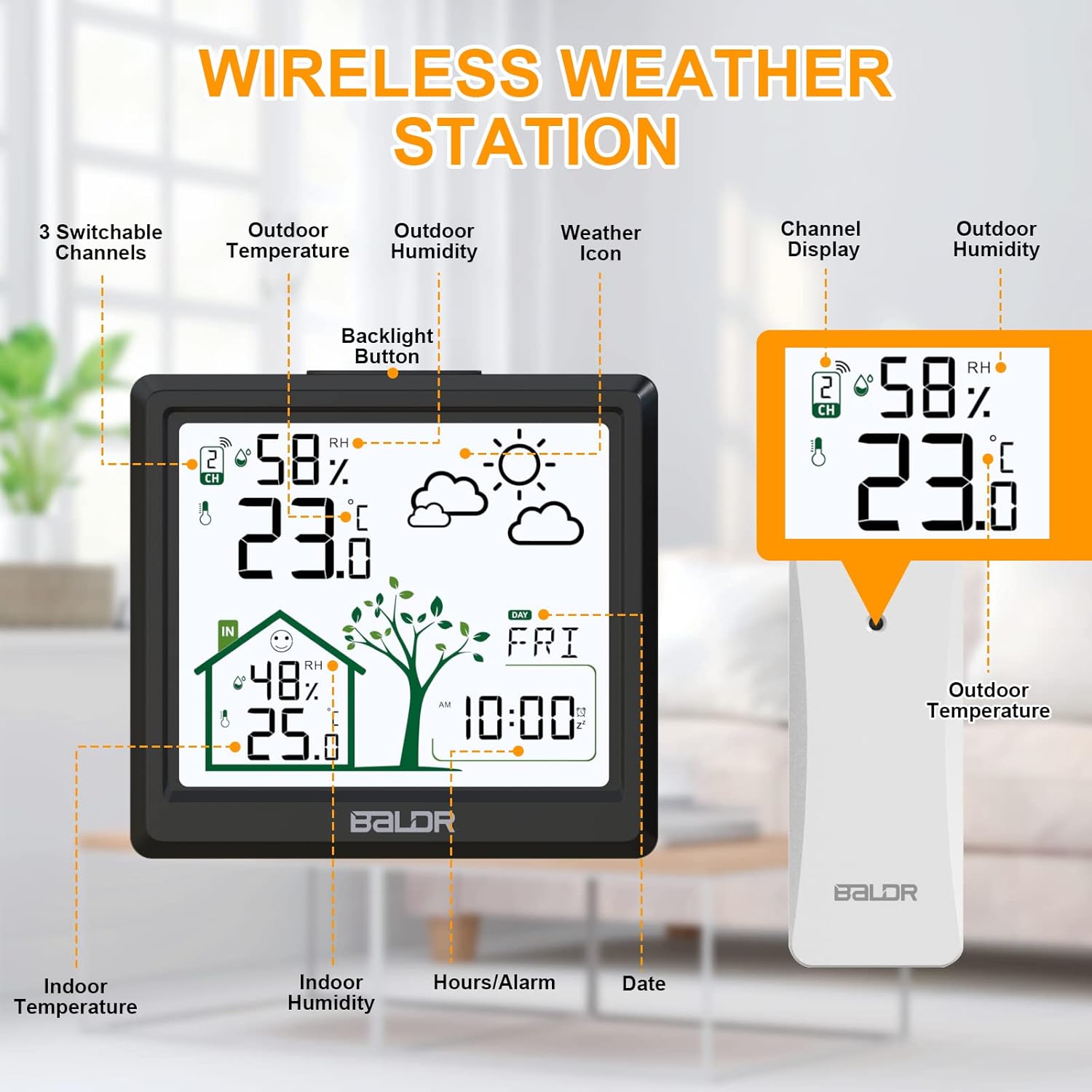 Detalle de LEVIPE Stazione Meteorologica wireless con sensore esterno – schermo 4,9'', sveglia e previsioni del tempo