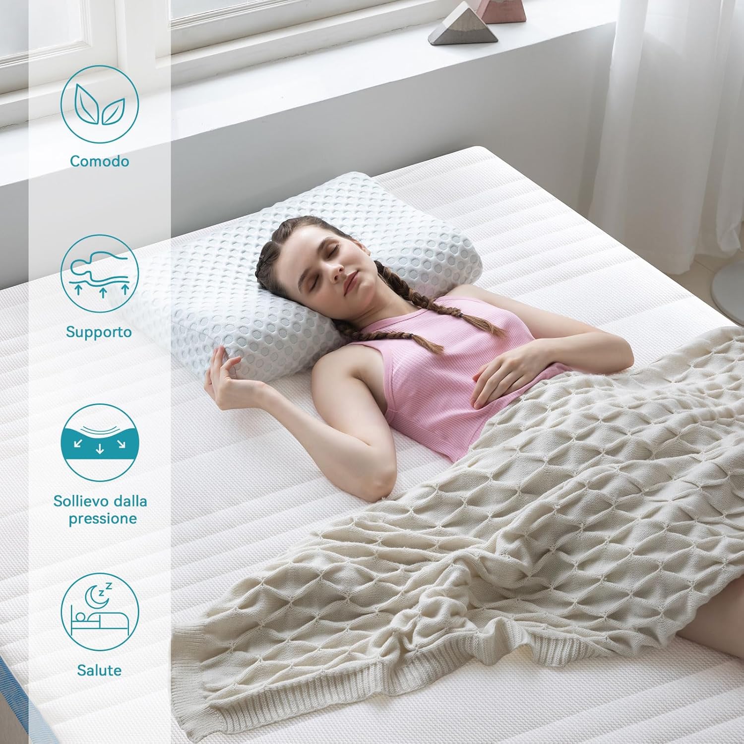 Detalle de Amazon Basics Topper Matrimoniale 160 x 190 cm in Memory Foam 5 cm con Angoli Elastici – Bianco