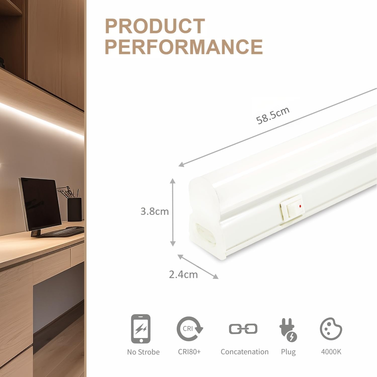 Thumbnail 1 de Unterbauleuchte mit Ein-Ausschalter, 60 cm, 4000K neutralweiß – 1er-Pack, verkettbare LED-Leiste mit Stecker