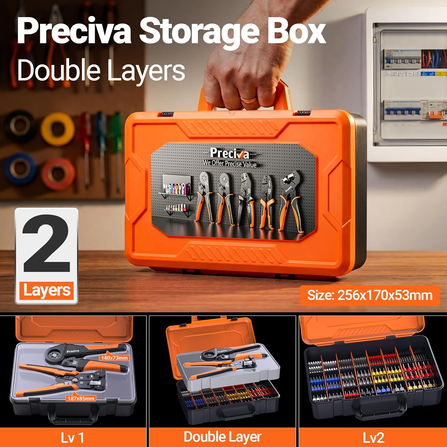 Thumbnail 6 de Preciva Kit Pince à Sertir Quadrilatère à Cliquet avec Pince à Dénuder et 1375 Cosses – Coffret Portable