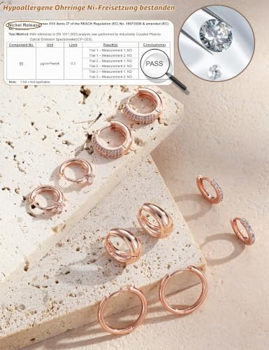Thumbnail 6 de Finrezio 5 Paar Creolen Rosegold – Damen Ohrringe Rosegold in drei Größen