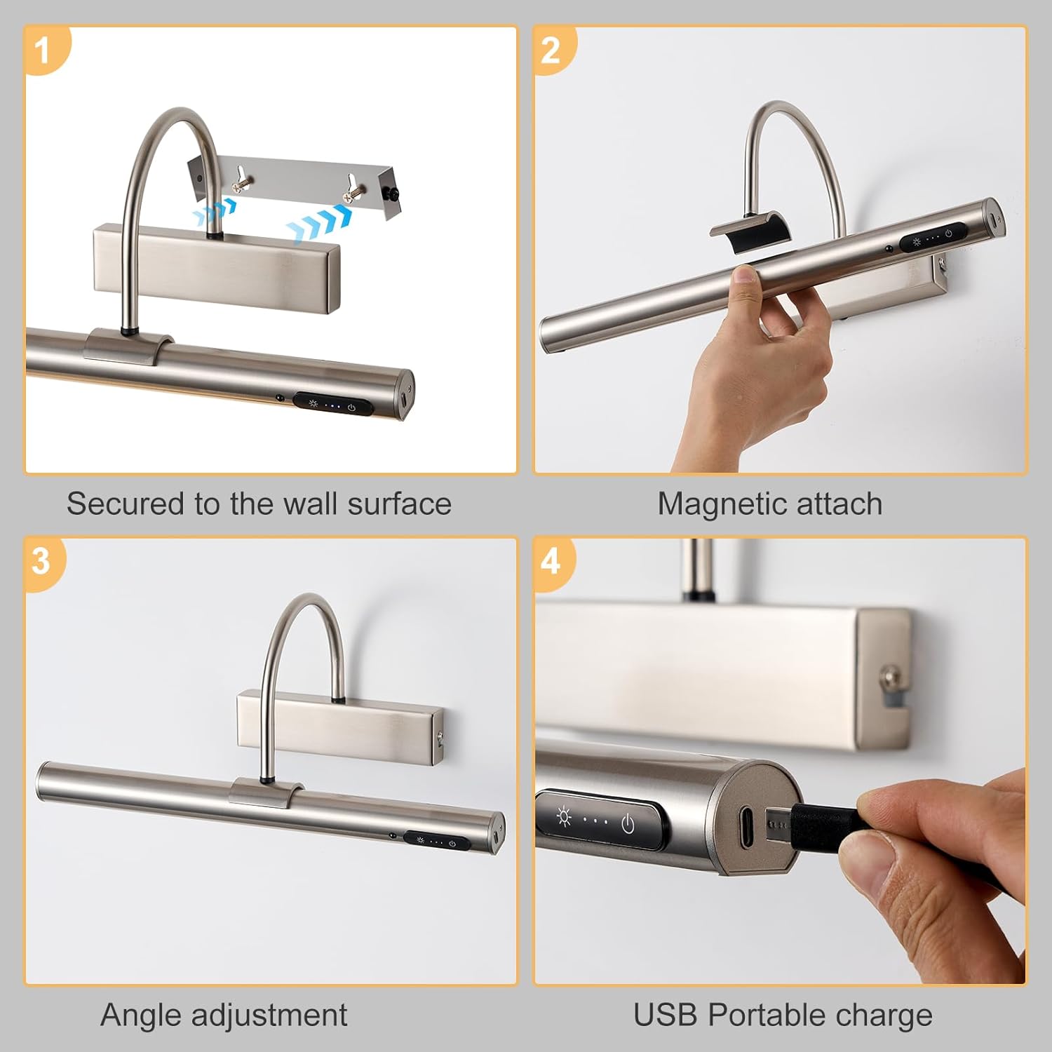 Thumbnail 5 de HARPER LIVING Rechargeable Picture Light (Satin Nickel) with Touch & Remote Control