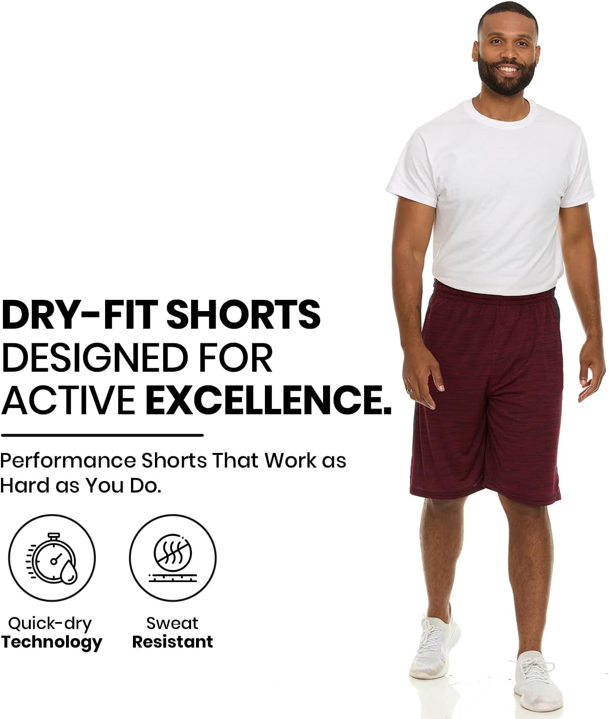 Thumbnail 3 de Essential Elements 5 Pack Men's Dry-Fit Sweat Resistant Active Athletic Performance Shorts