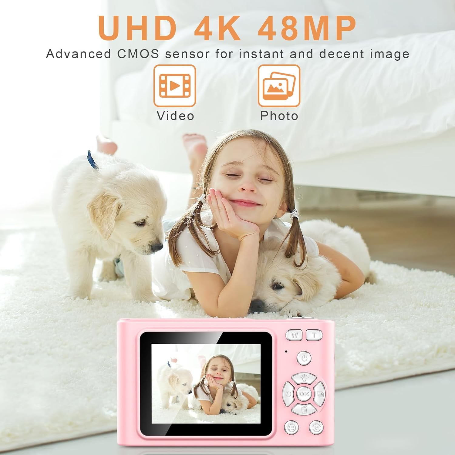 Detalle 2 de ocxu H15 Kids’ Digital Camera, 48MP, 16X Digital Zoom, Pink