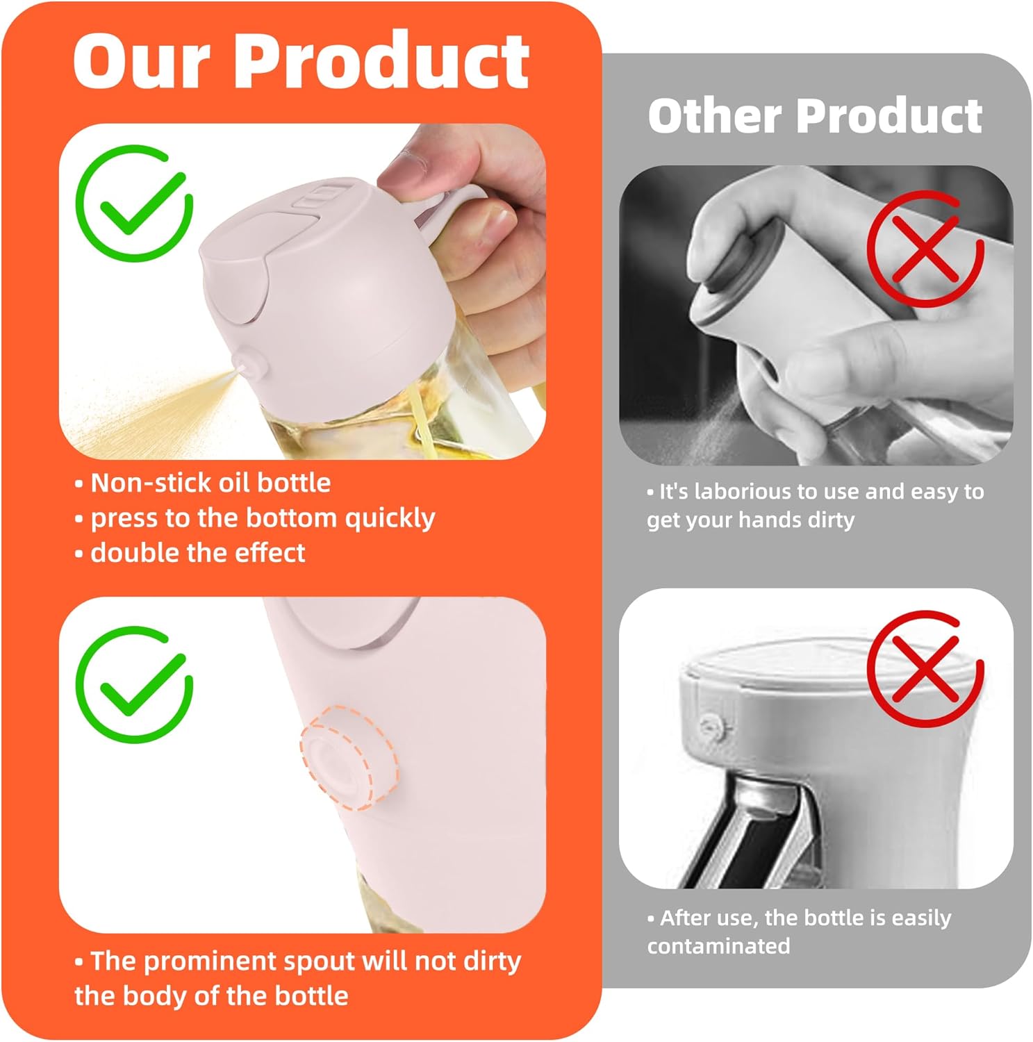 Thumbnail 5 de TrendPlain 16oz Ölsprüher für Speiseöl (470 ml) – 2-in-1 Ölspender & Ölsprüher für Küche, Salat und Grill (Rosé)