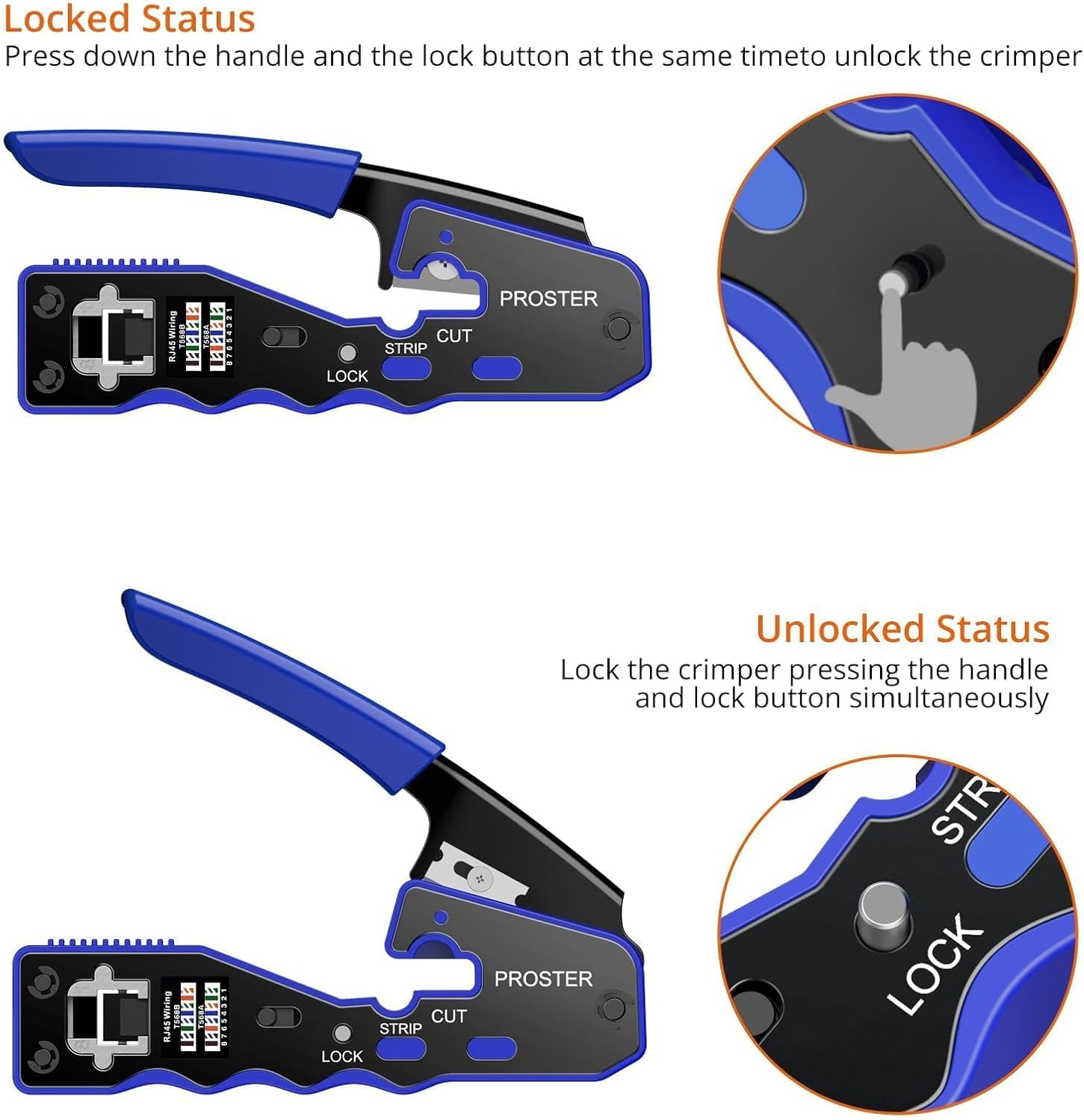 Detalle de Proster Bleu, Pince seul 3-in-1 RJ45 Crimp Tool for Cat5 and Cat6