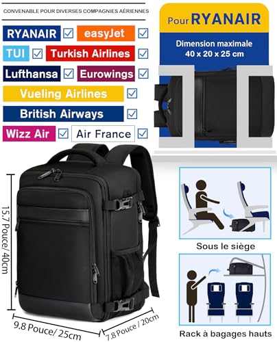 Thumbnail 1 de KLOSTAIN Sac à Dos Cabine Voyage 40x20x25 cm – 20 L, 14" ordinateur, Noir