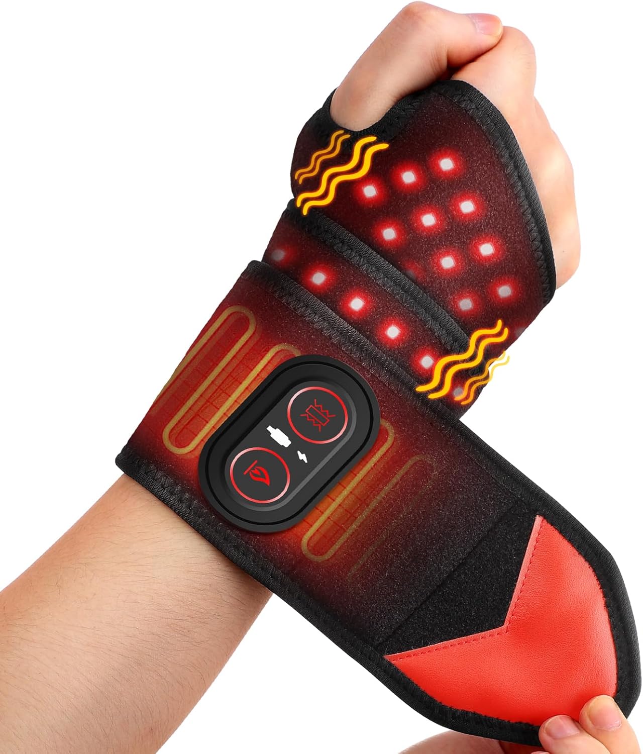 Detalle de AFDEAL pols- en handmassageapparaat met rood licht, warmte en trillingen