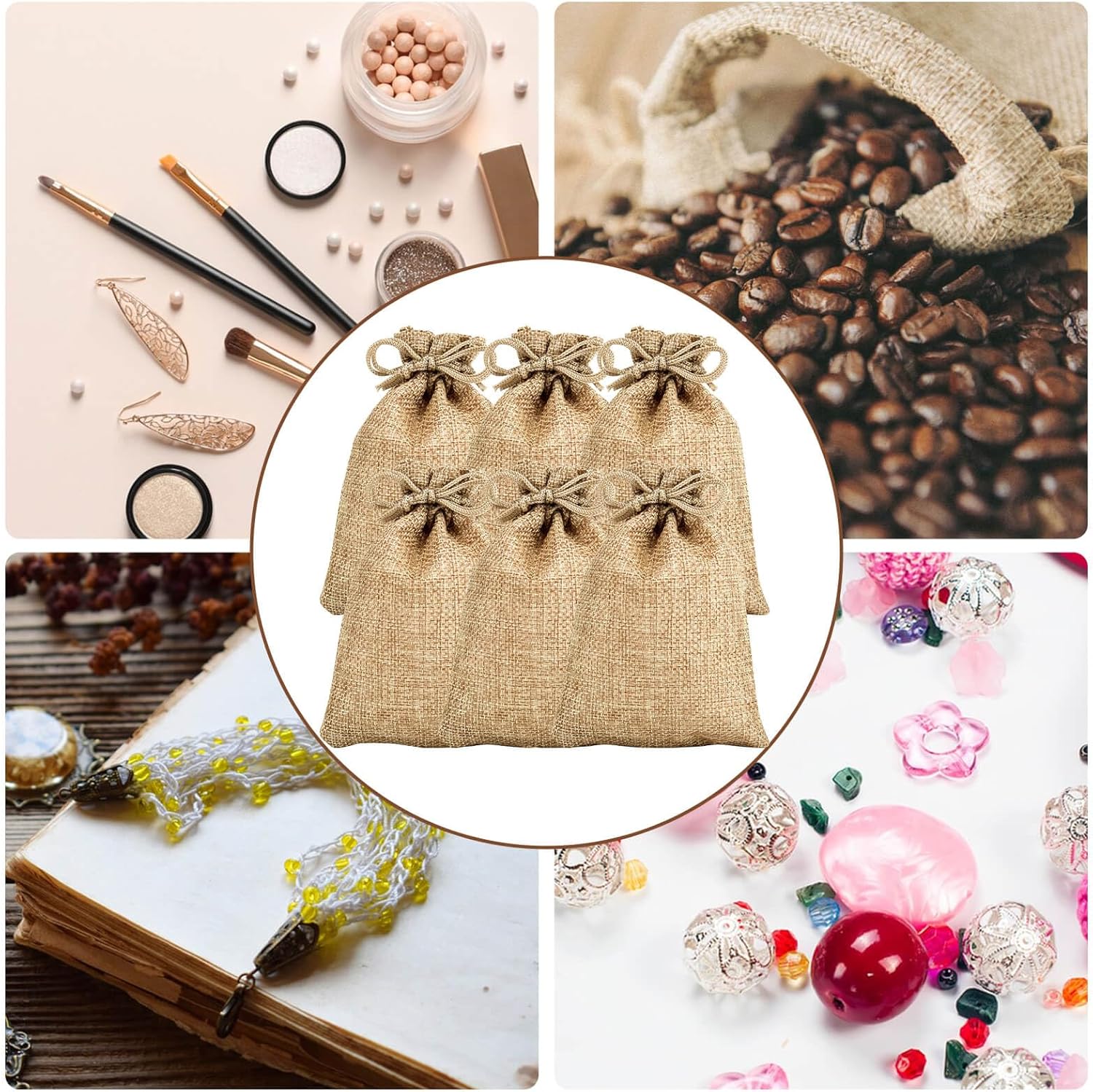 Detalle de Sachets en toile de jute 10x14 cm, lot de 30 dragées – Pochon cadeau naturel