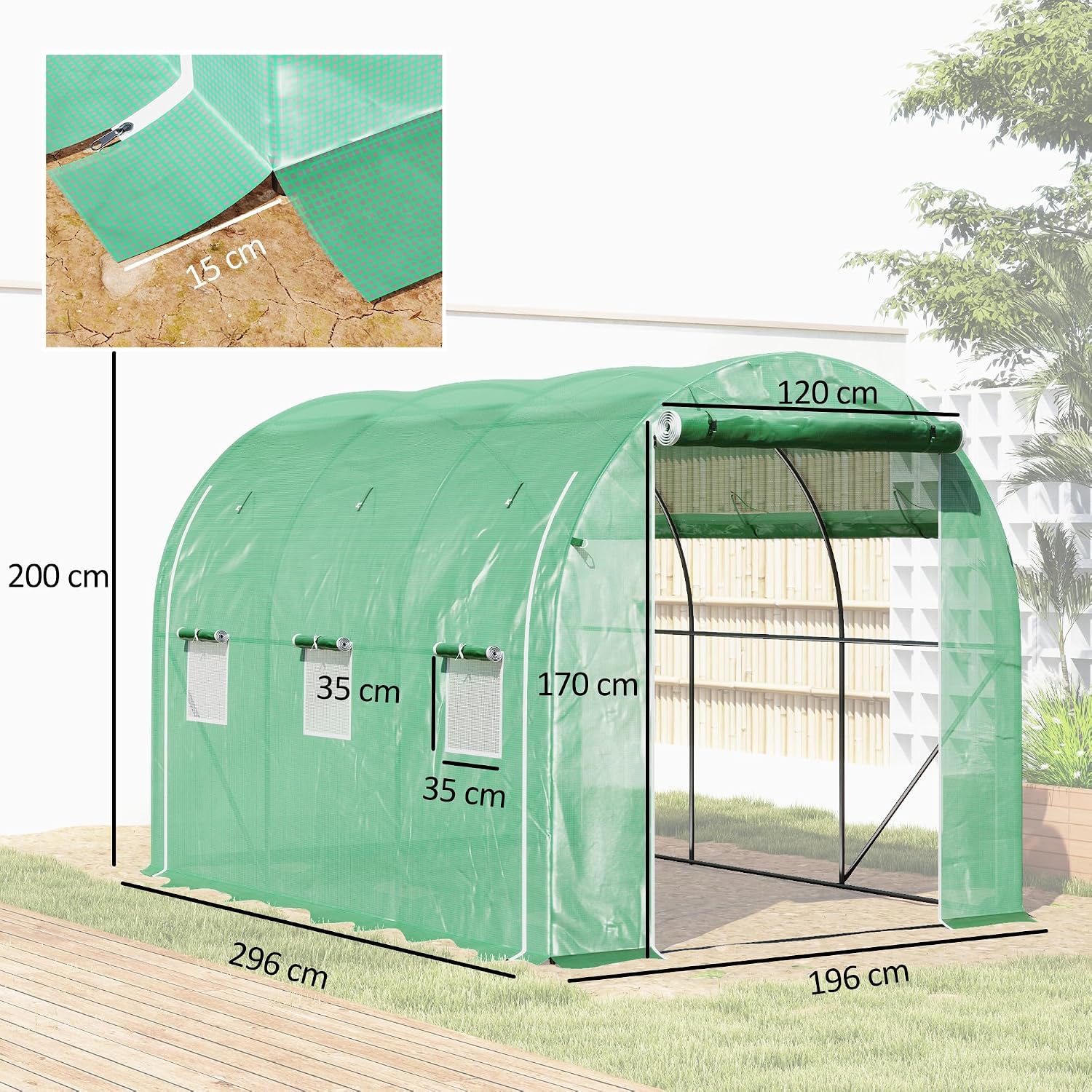 Thumbnail 6 de Outsunny 84H-009V01GN tunnelkas 6 m² met oprolbare zijwanden