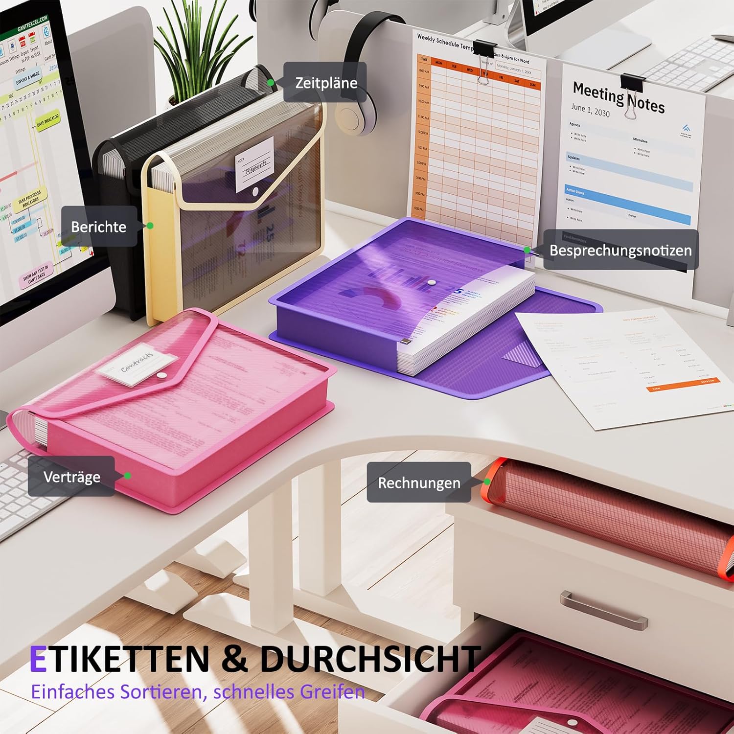 Thumbnail 3 de ThinkTex 5er-Set Dokumententaschen A4 mit Etiketten, transparent und Druckknopfverschluss