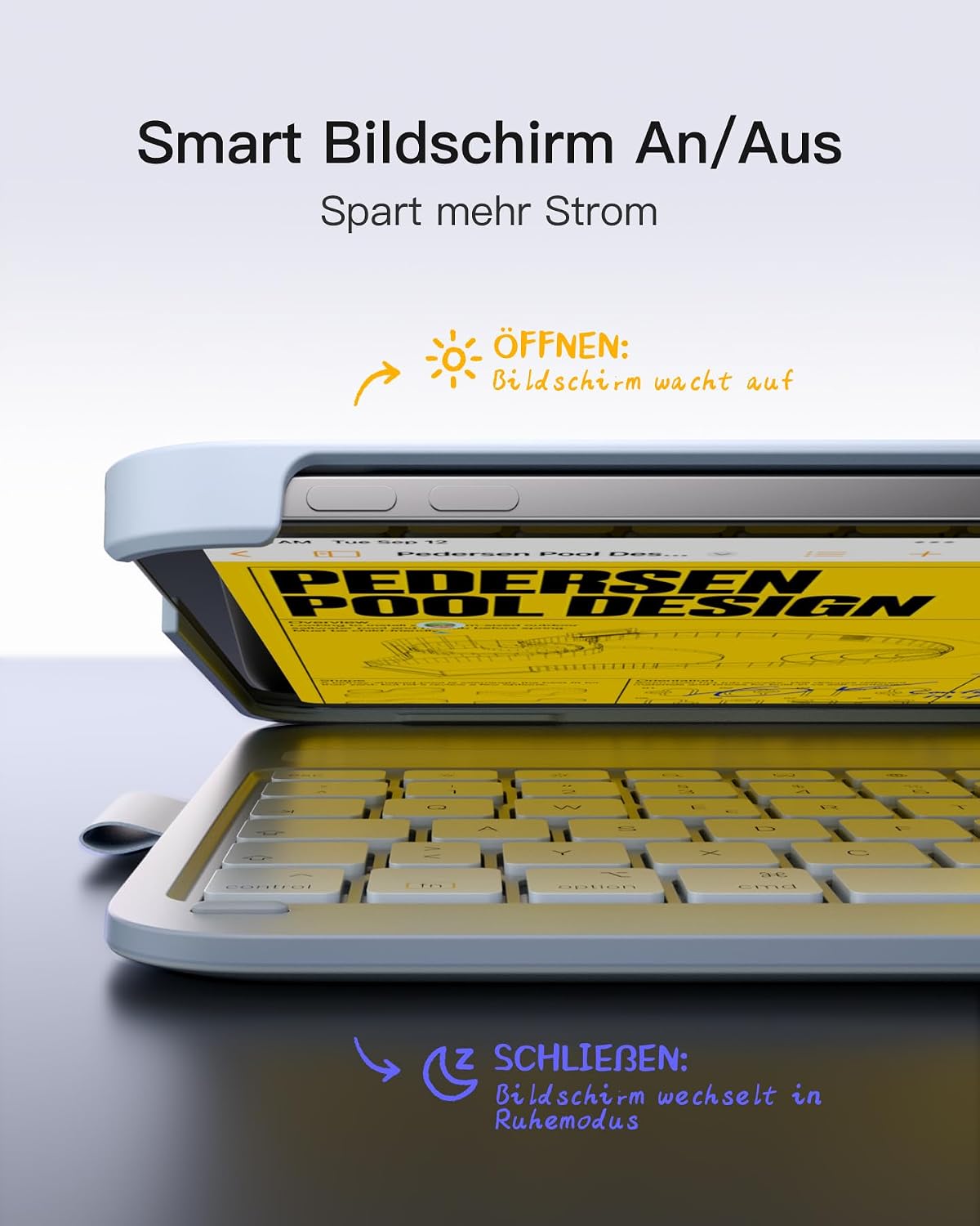 Detalle de Inateck iPad 10. Generation Hülle mit Tastatur (QWERTZ) – Ultraleichtes Setup mit Stifthalter