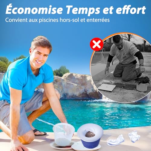 Detalle de KGC Chaussette Skimmer Piscine – 50 pièces, préfiltre réutilisable pour paniers de skimmer 7–19 cm