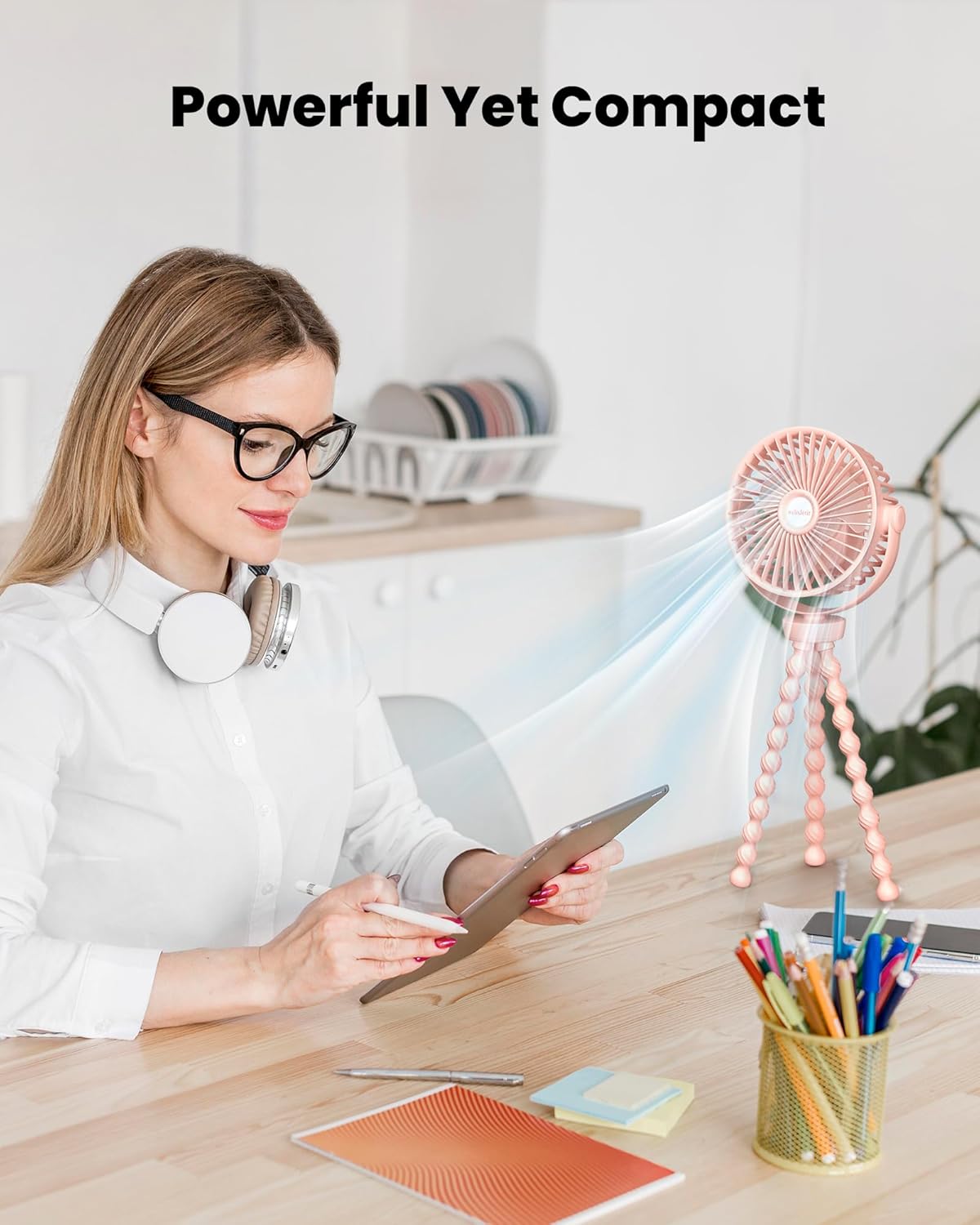 Detalle de Portable Pram Fan with 360° Rotation and 2000mAh Battery — Clip-On Stroller Fan