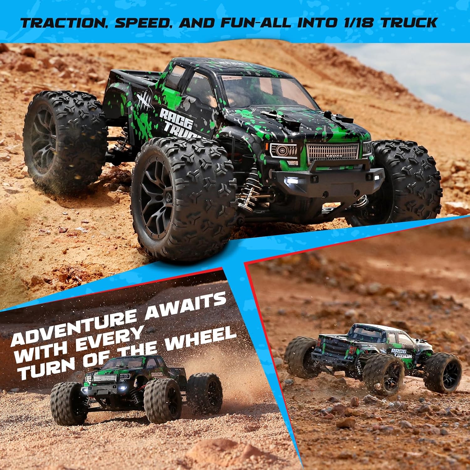 Detalle de HAIBOXING 18859 1:18 4WD RC Truck, 36 KPH, 2.4GHz, Two Batteries