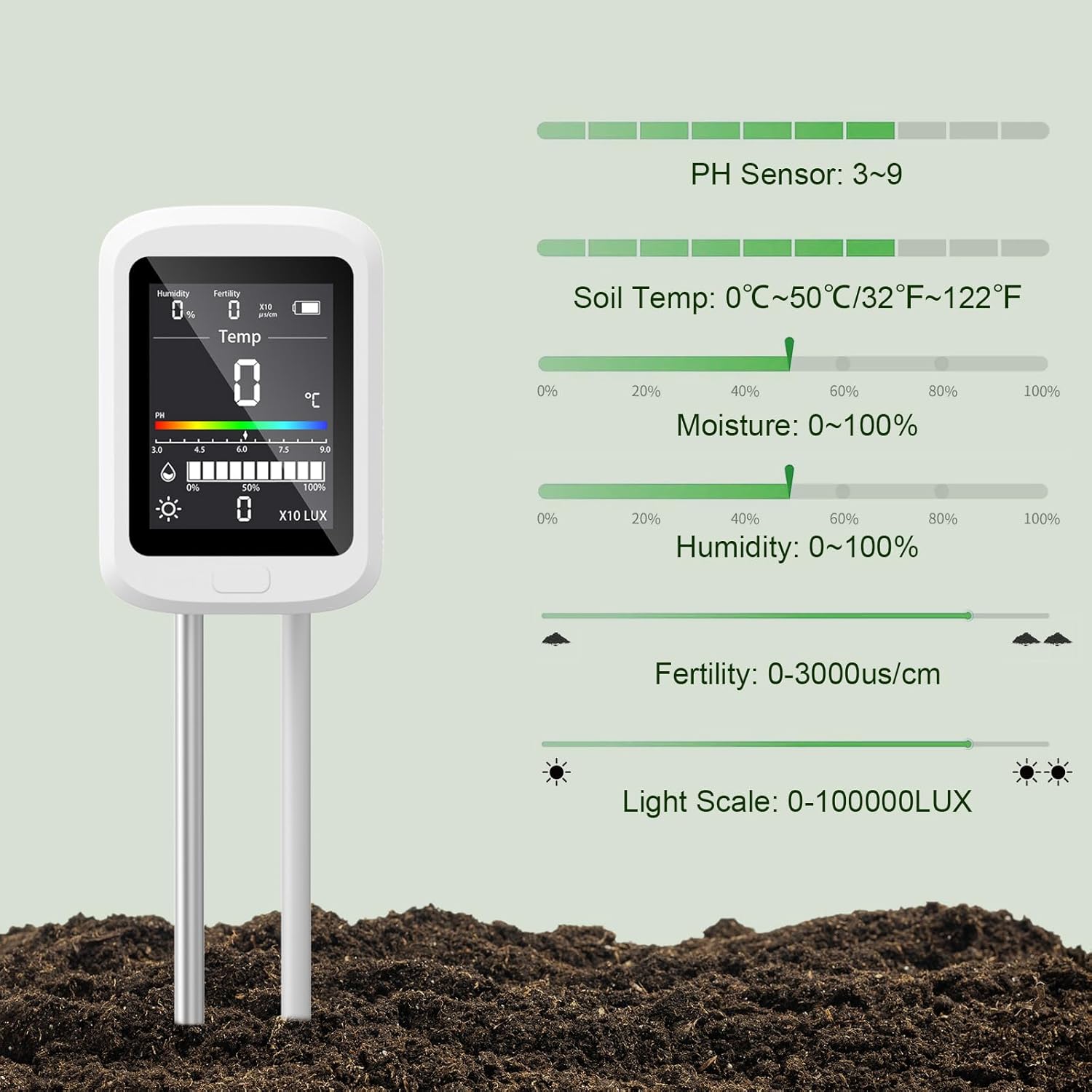 Thumbnail 6 de Lepealu 6-in-1 Soil Moisture Meter with Dual Probes, Type-C Rechargeable LCD