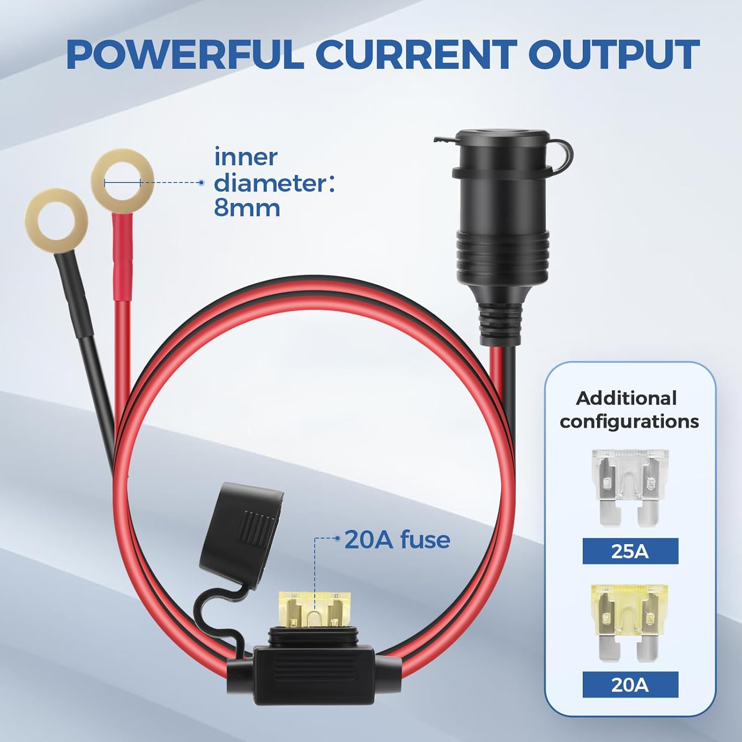 Detalle de Thlevel 3 Meter Zigarettenanzünder Verlängerungskabel 12V–24V, 14AWG (2,08 mm²) mit 20A Sicherung – wasserdicht, robust und vielseitig