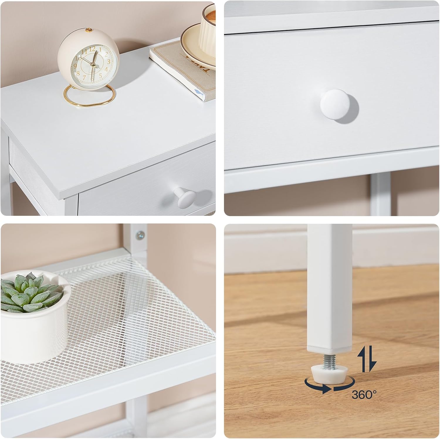 Detalle de HOOBRO Table Console Longue EWW72XG01G1 – Console industrielle blanche, 3 étagères ouvertes et 2 tiroirs en tissu non tissé